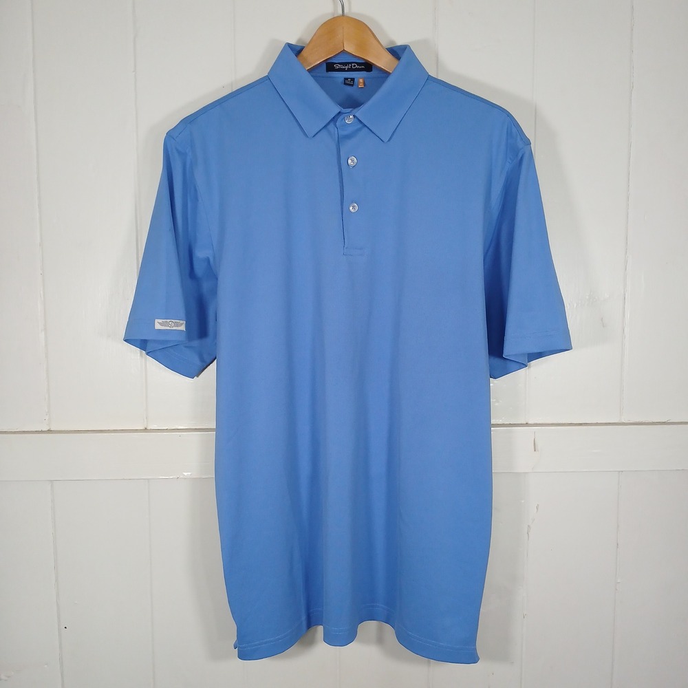 Straight Down Polo Golf Shirt Mens Medium Blue UPF 15 Performance Short Sleeve